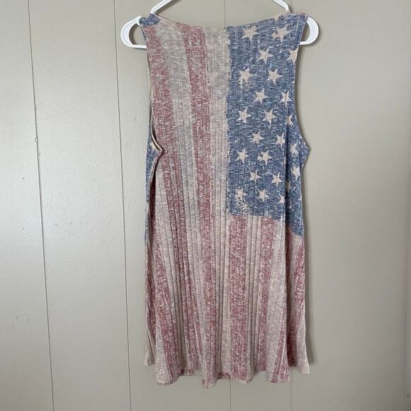 Vocal USA American Flag Tank Dress Sleeveless Distressed Ribbed Top Women’s Size - Picture 2 of 5